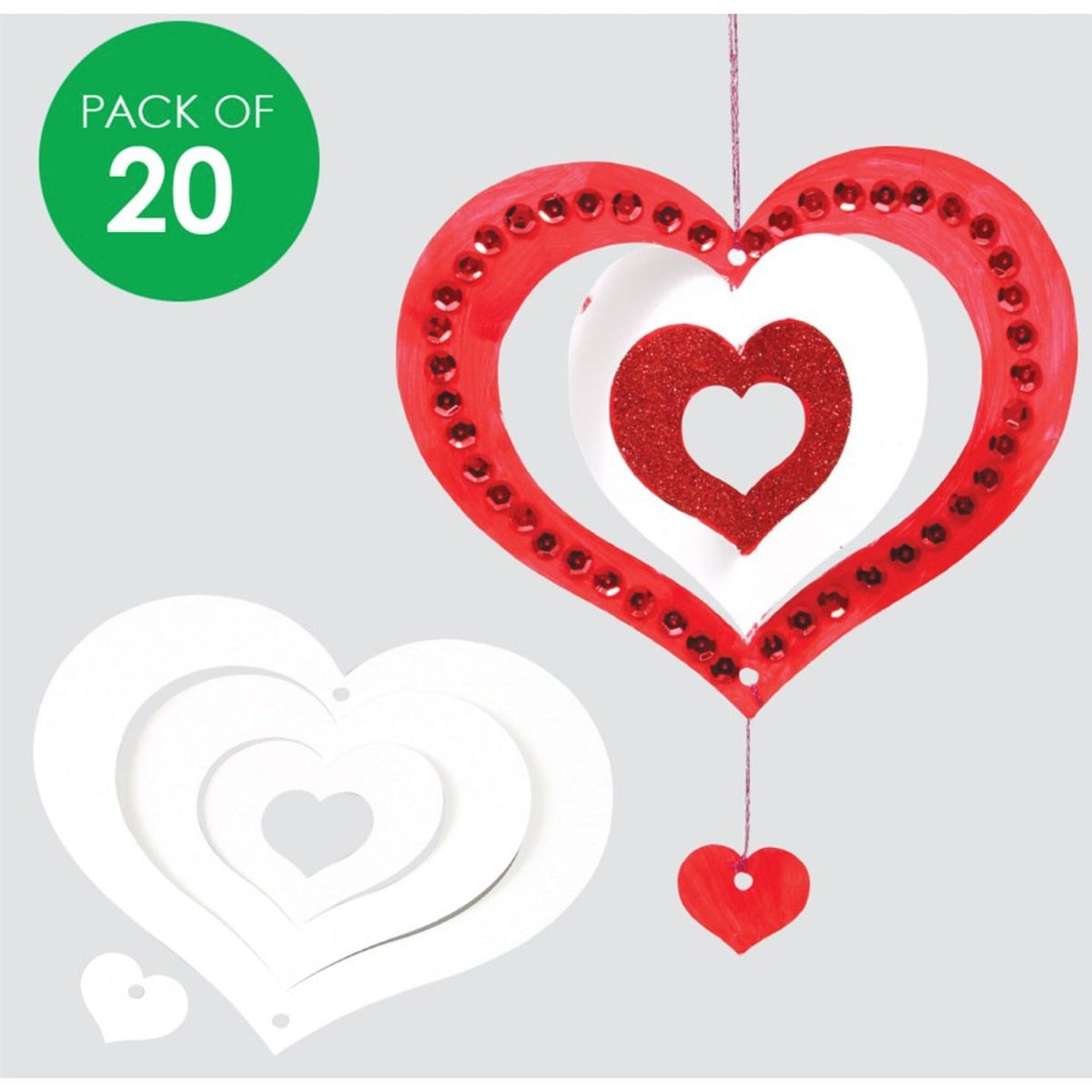 3D Cardboard Hearts - White - Pack of 20 - Senior Style