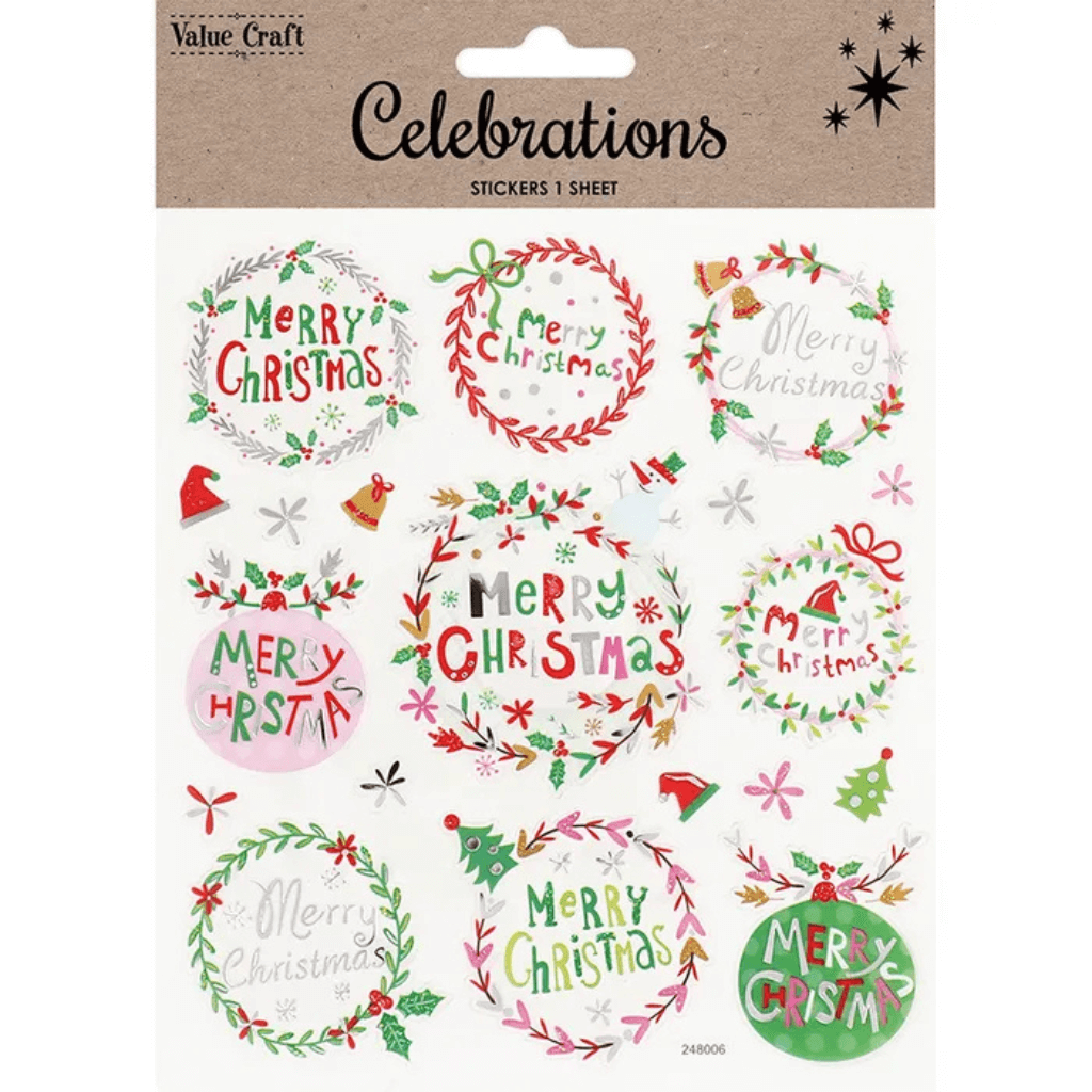 Christmas Foil Stickers - Merry Christmas Wreath