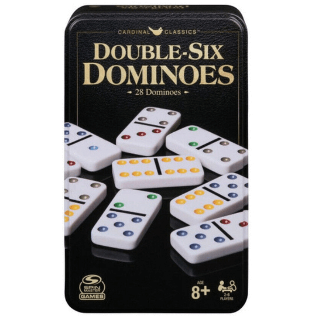 Classic Double 6-Coloured Dominoes in Tin