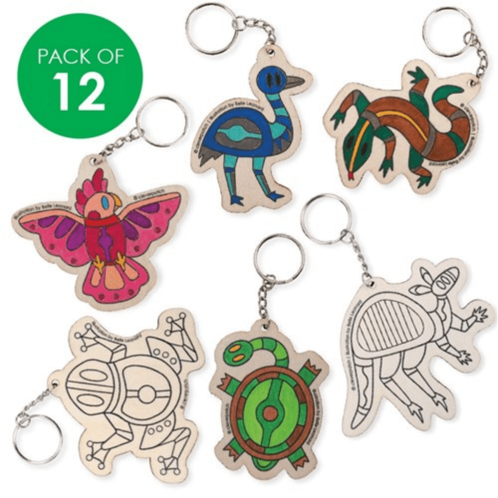 Printed Wooden Keyrings - Indigenous Animals