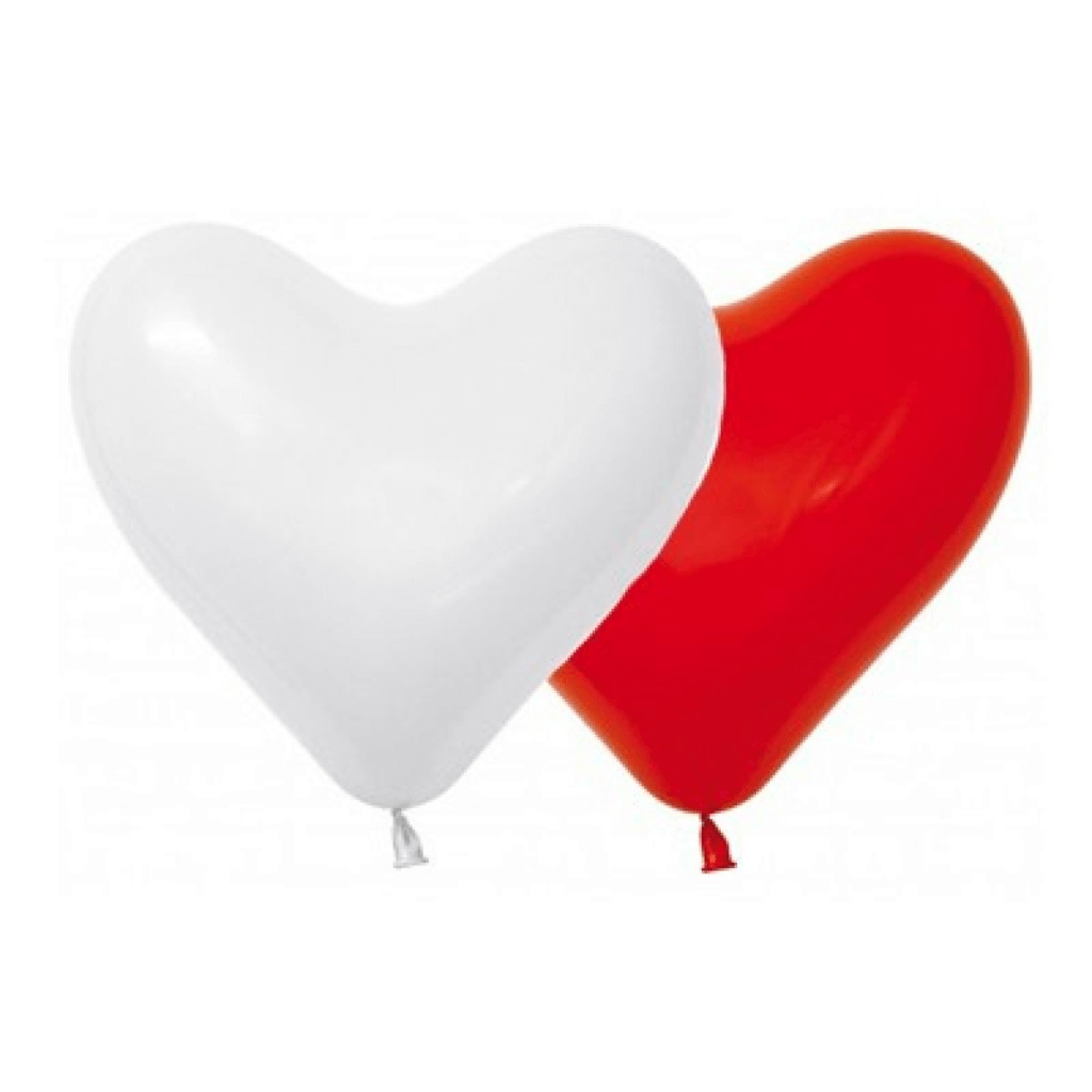 Sempertex 28cm Red and White Latex Heart Balloons