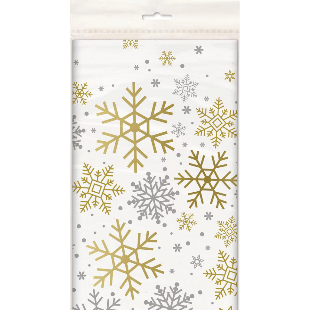 Silver and Gold Holiday Snowflakes Tablecover