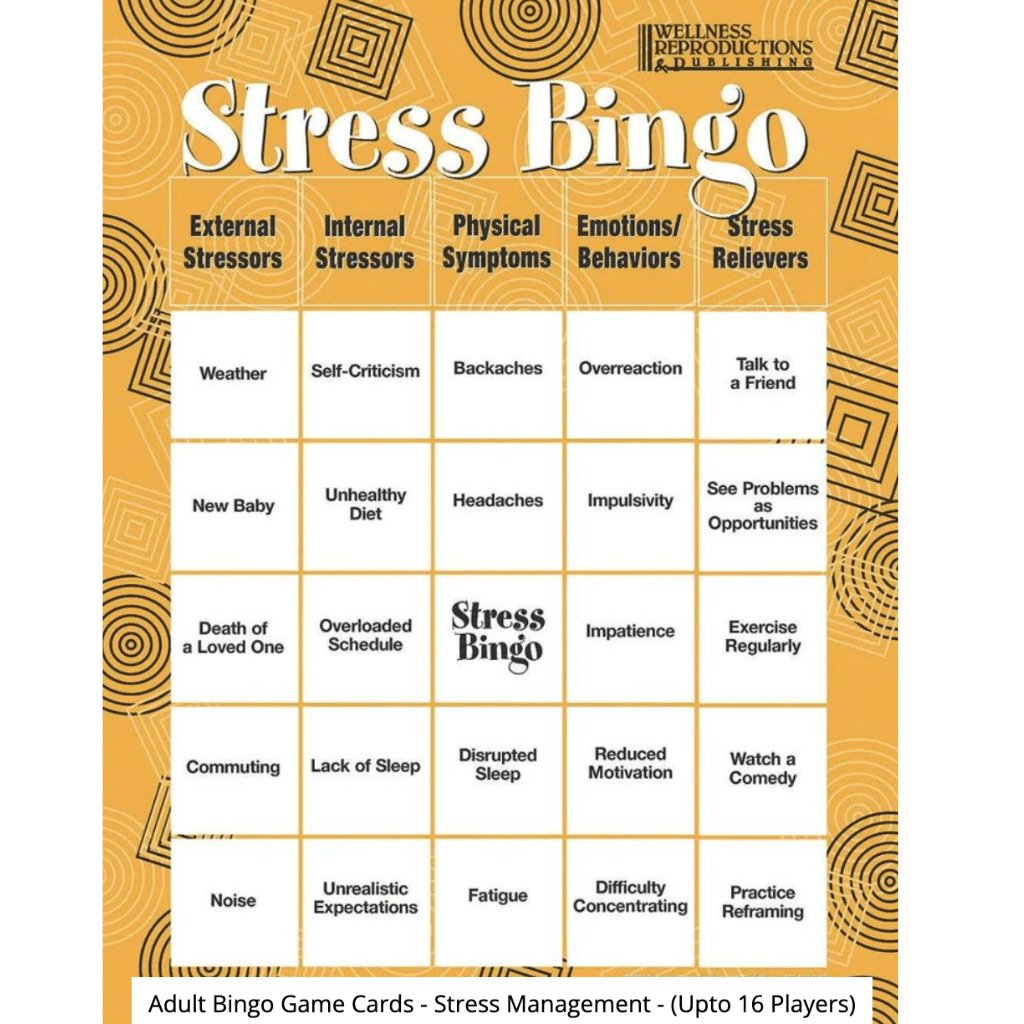 Adult Bingo Game Cards - Stress Management - Senior Style