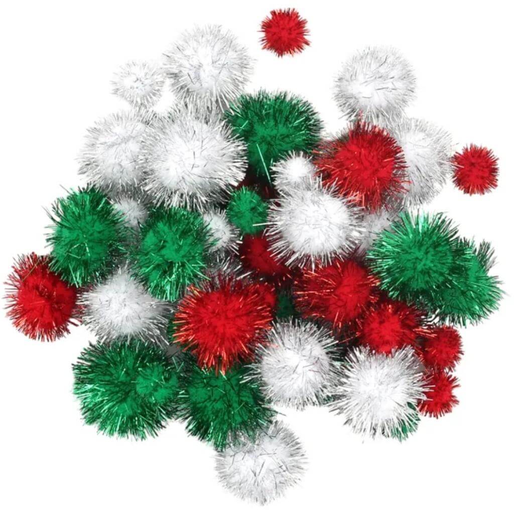 Christmas Glitter Pom Poms Pack of 100 - Senior Style