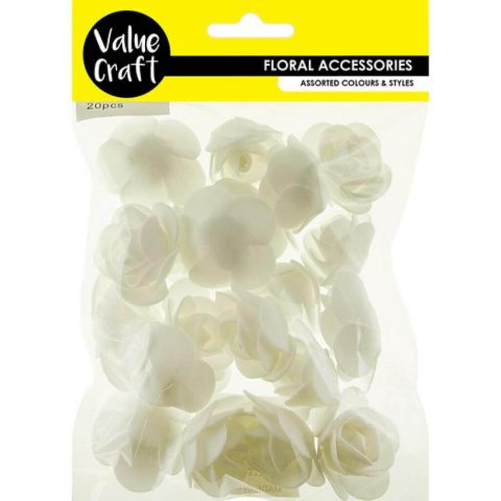 Craft Foam Rose Heads White 20Pcs - Senior Style