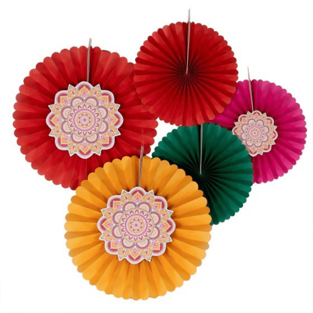 Diwali Multi - Coloured Paper Fan Decorations - Senior Style