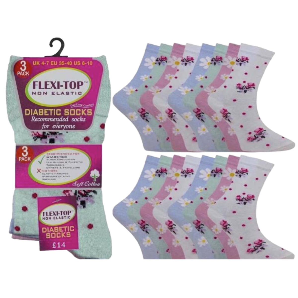 Flexi - Top Ladies Loose Top Socks - Pack of 3 - Senior Style