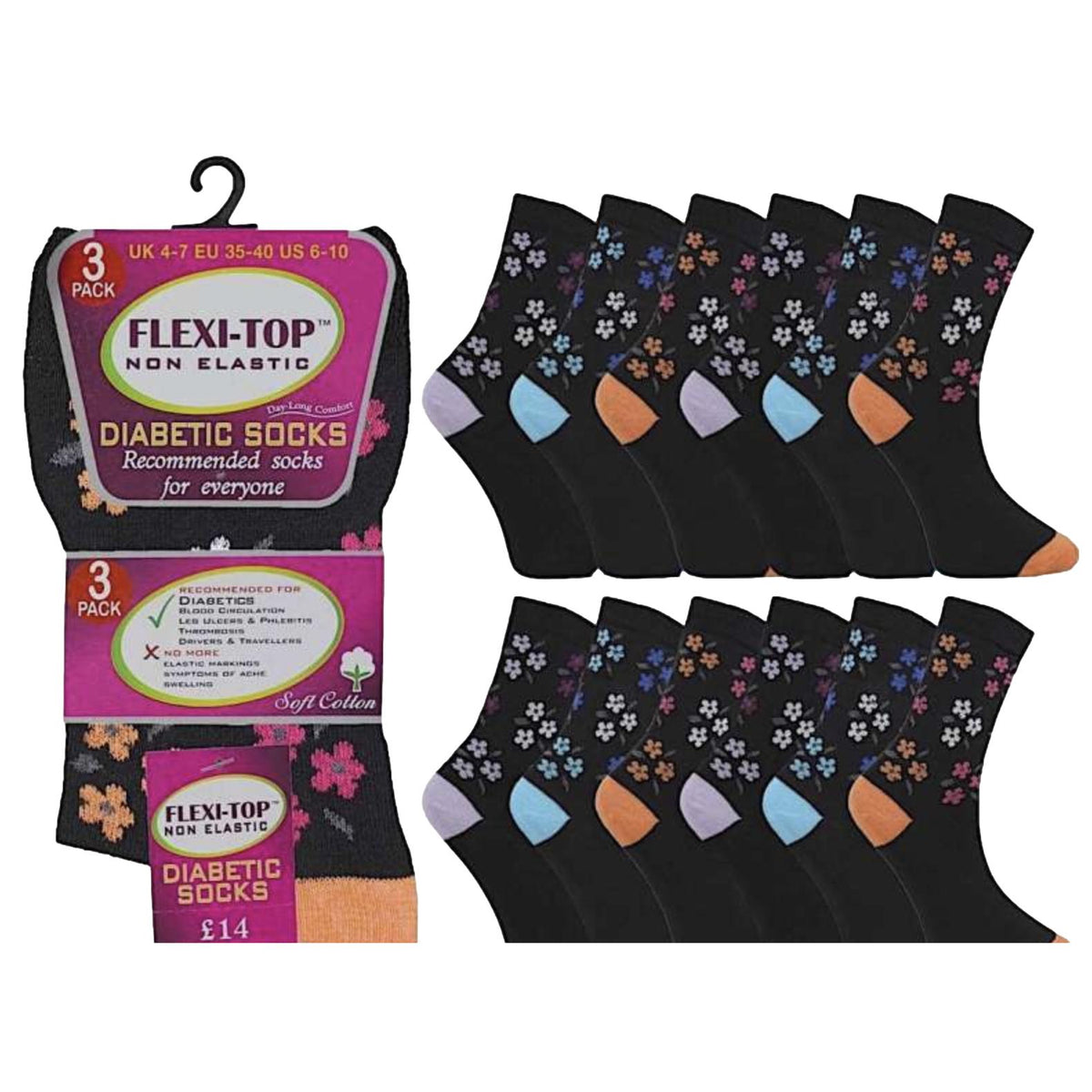 Flexi - Top Ladies Loose Top Socks - Pack of 3 - Senior Style