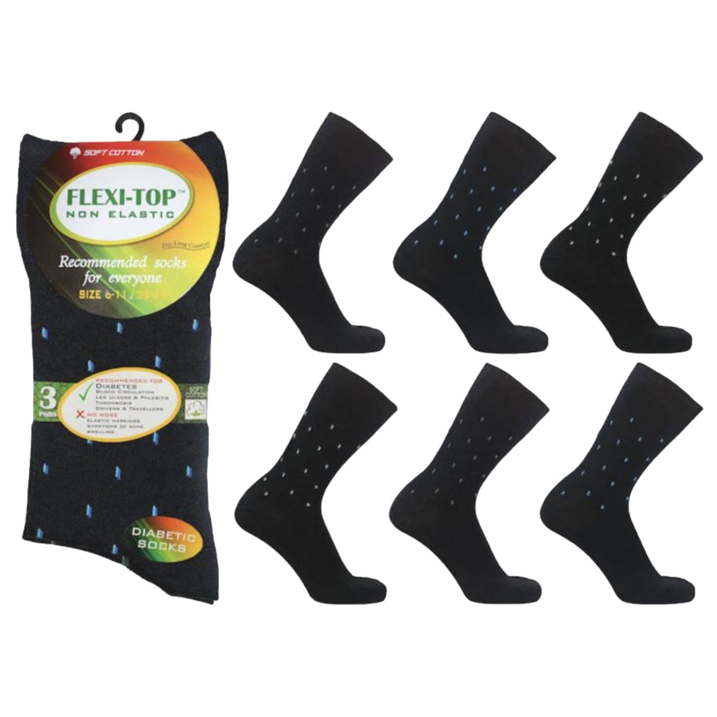 Flexi - Top Men's Loose Top Socks - Pack of 3 - Senior Style