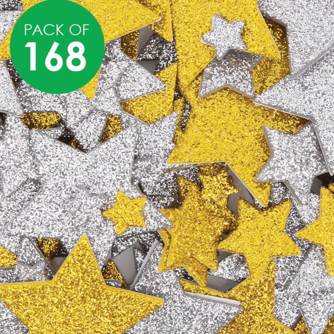 Foam Glitter Star Stickers - Gold & Silver - Pack of 168 - Senior Style