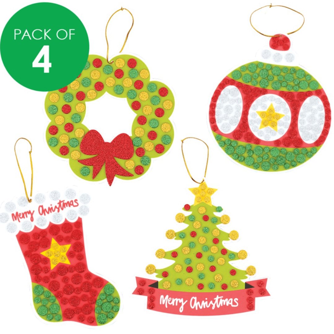 Foam Mosaic Christmas Ornaments Multi Pack - Pack of 4 - Senior Style