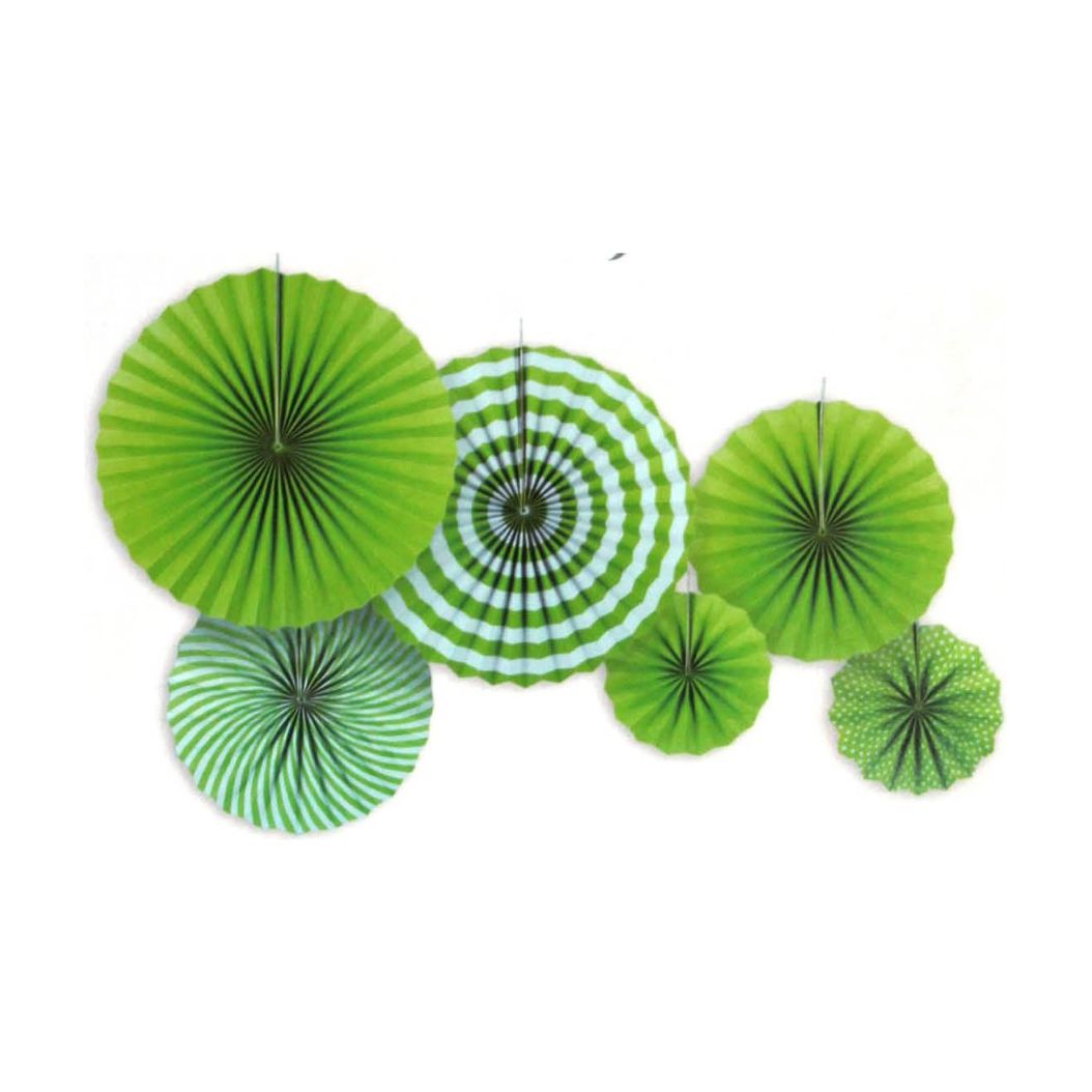 Green Decoration Fans Stripe 6 Pieces - Senior Style