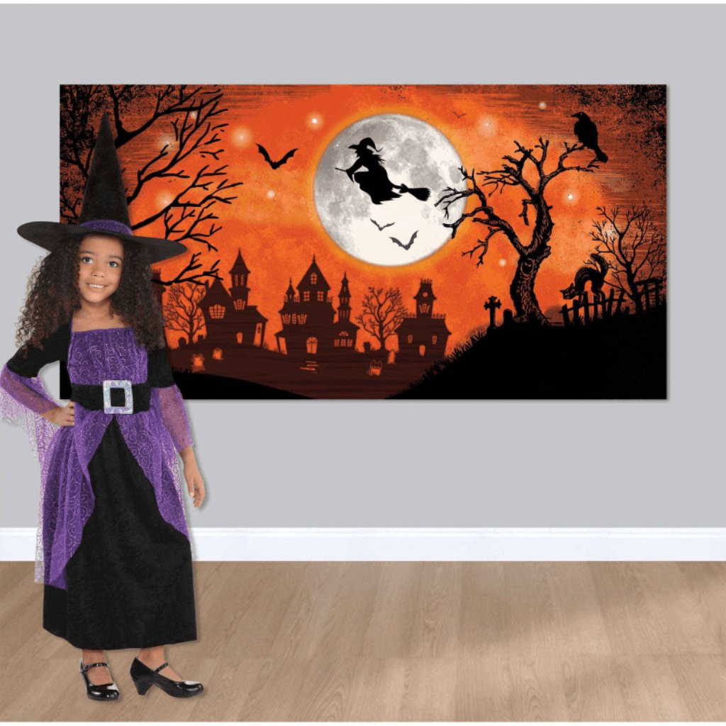 Halloween Classic Orange &amp; Black Witch Scene Setter - Senior Style