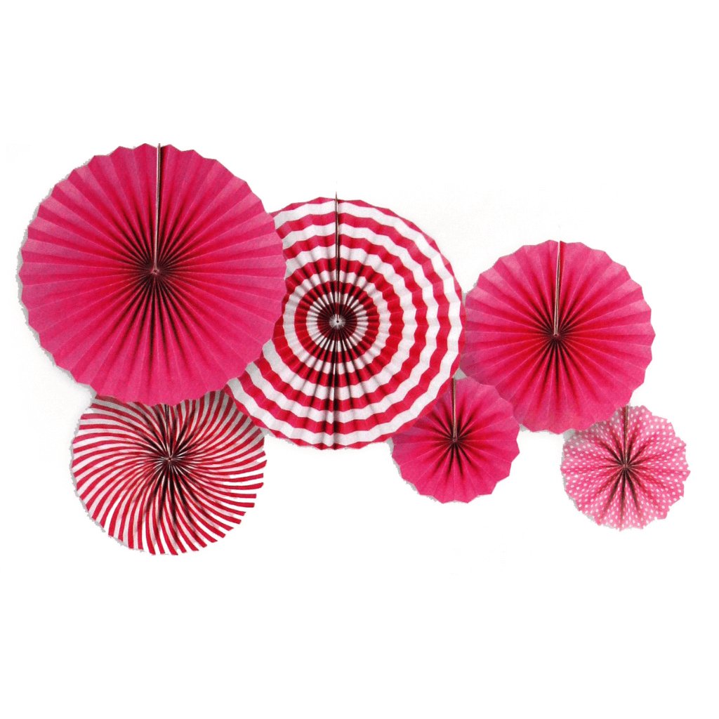 Hot Pink Decoration Fans Stripe 6 Pieces - Senior Style