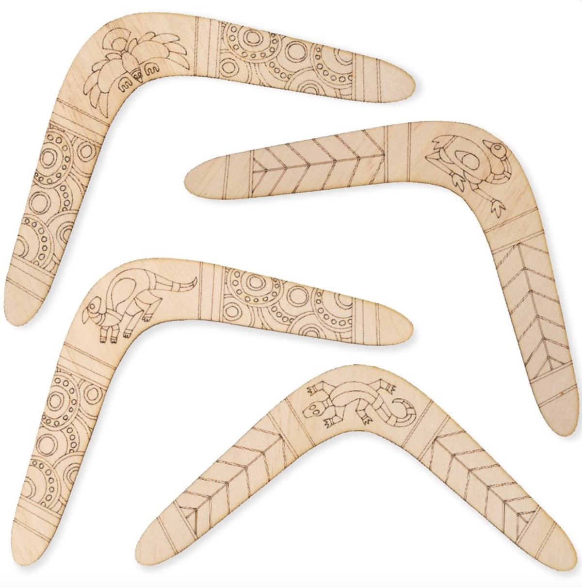 Indigenous Designed Laser Etched Boomerangs - Pack of 20 - Senior Style