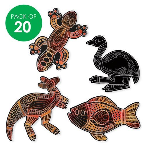 Indigenous Designed Printed Scratch Board Shapes Pack of 20 - Senior Style