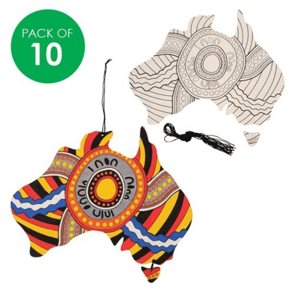 Indigenous Designed Printed Wooden Australia Shapes - Pack of 10 - Senior Style