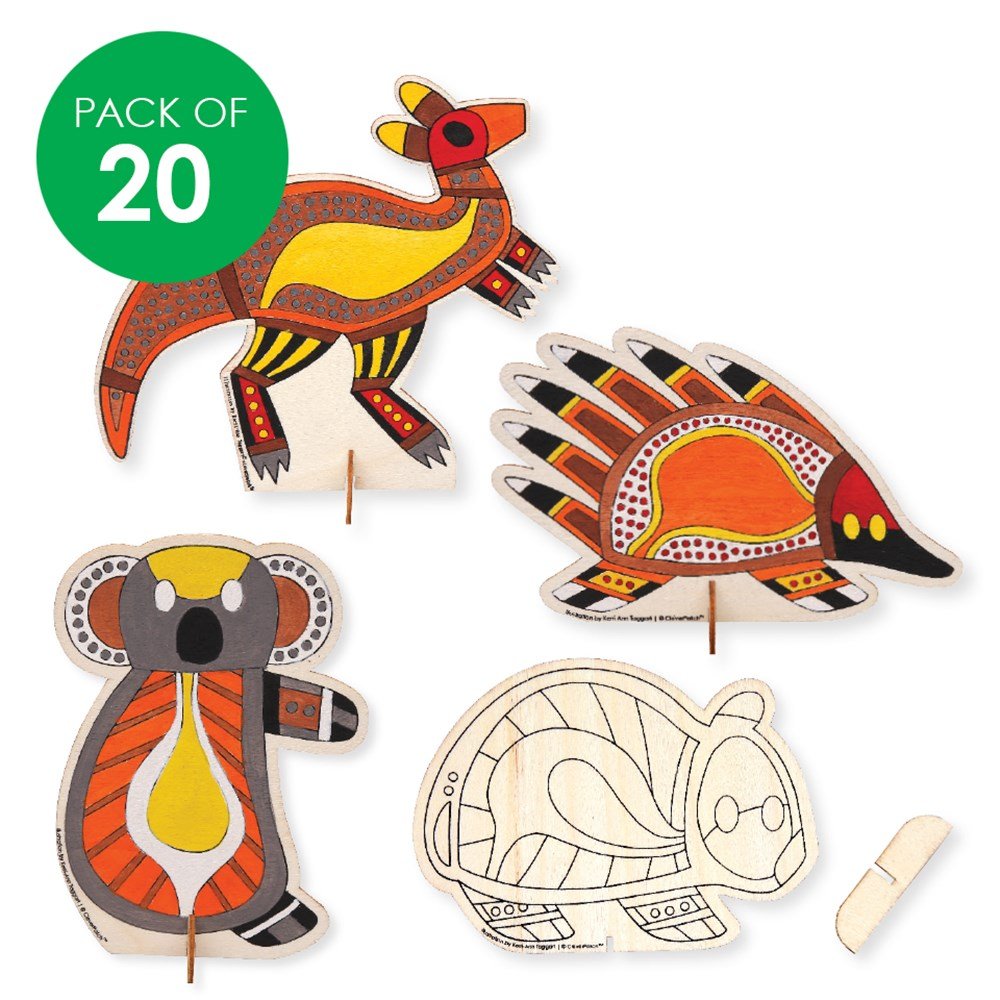 Indigenous Designed Standing Wooden Animals - Pack of 20 - Senior Style