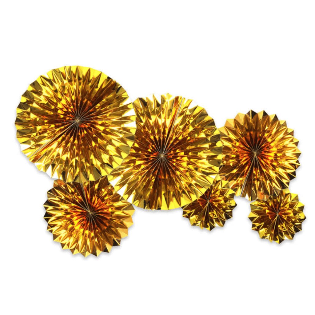 Metallic Gold Decorations Fans Pack Of 6 - Senior Style