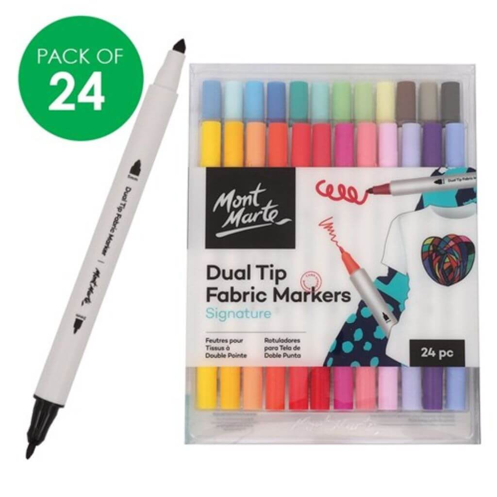 Mont Marte Dual Tip Fabric Markers - Pack of 24 - Senior Style