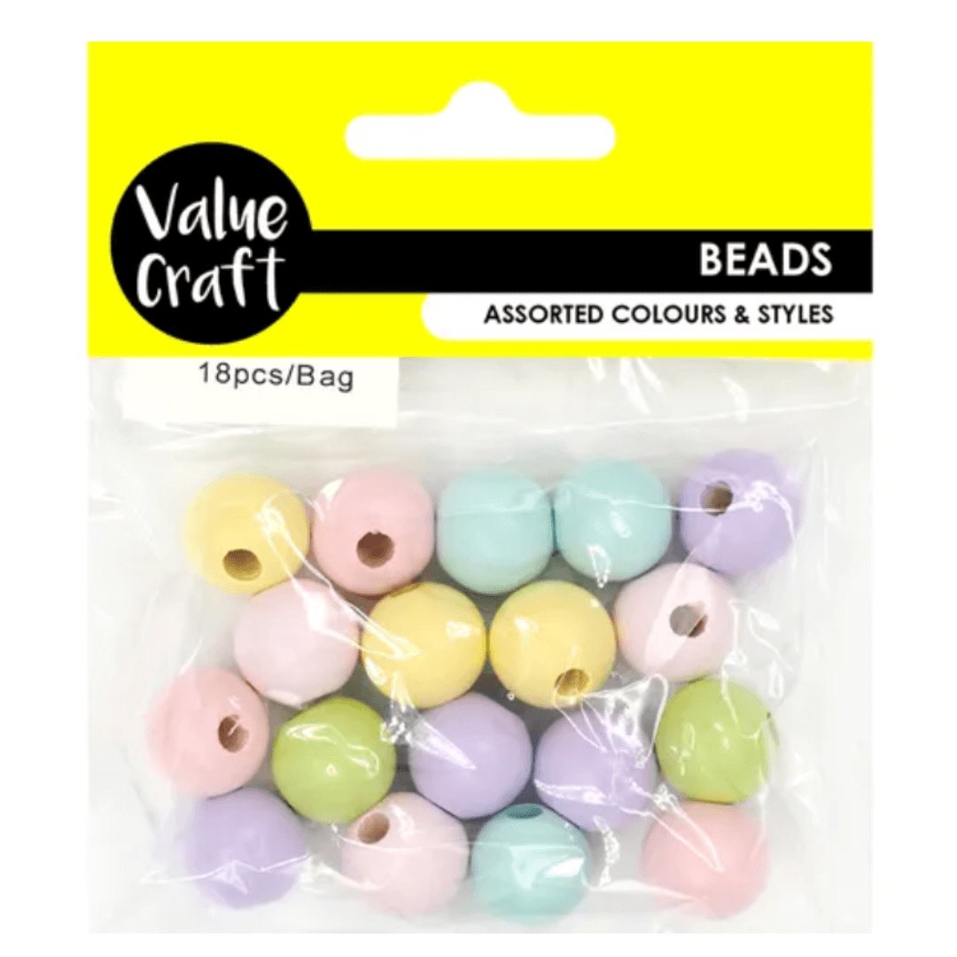 Pastel Round 15mm Wood Beads 18 Pieces - Senior Style