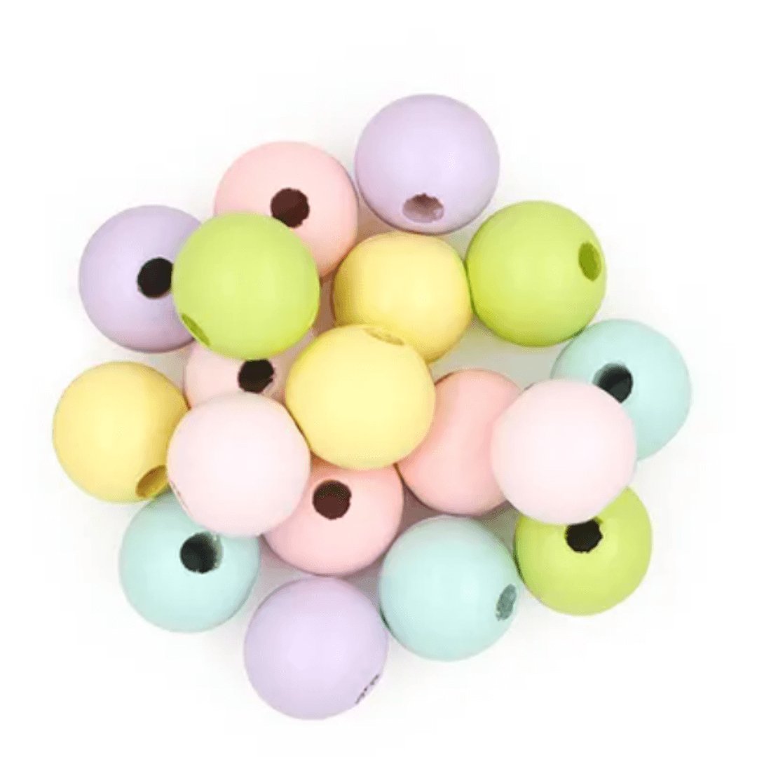 Pastel Round 15mm Wood Beads 18 Pieces - Senior Style