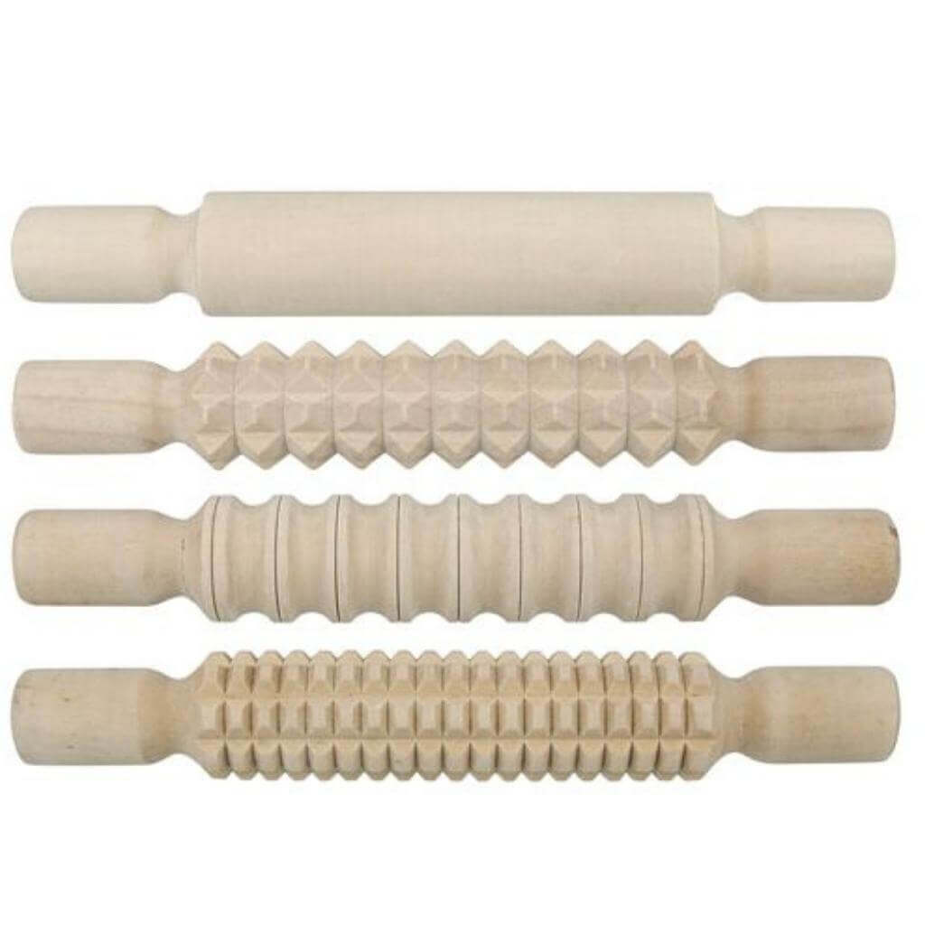 Pattern Rolling Pins Wooden Pack of 4 - Senior Style