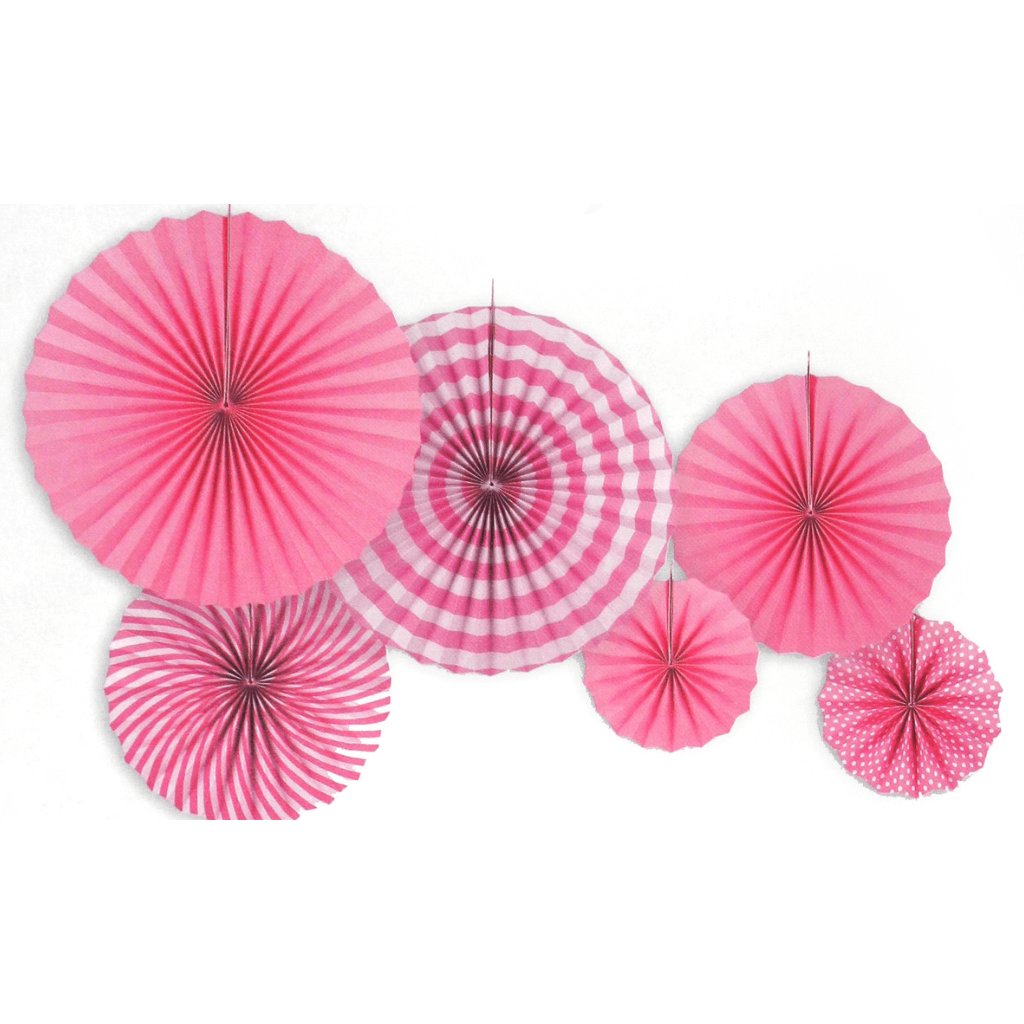 Pink Decoration Fans Stripe 6 Pieces - Senior Style