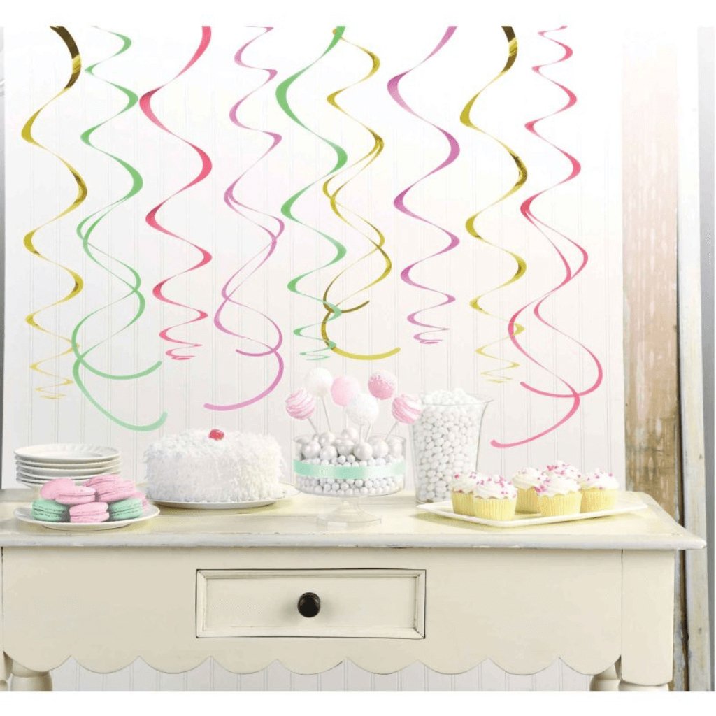 Plastic Swirl Decorations - Pastel Colours and Gold Foil - Senior Style