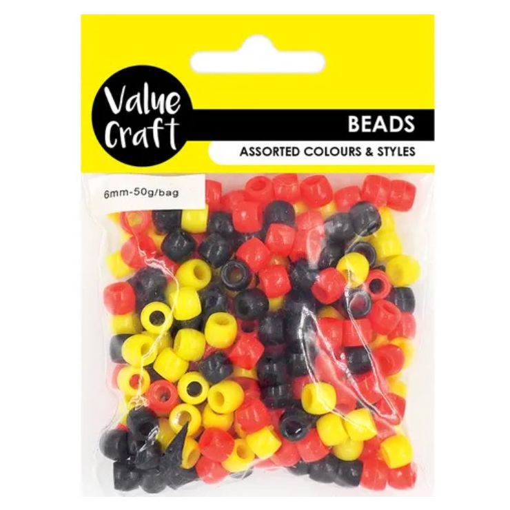 Pony Beads 9mm Red/Yellow/Black 50g - Senior Style