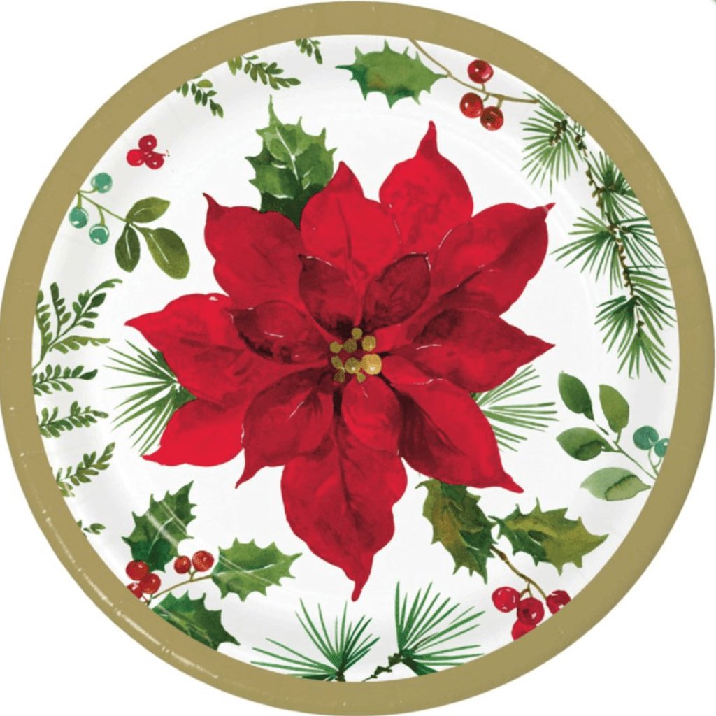 Posh Poinsettia 18cm Round Paper Plates - Senior Style