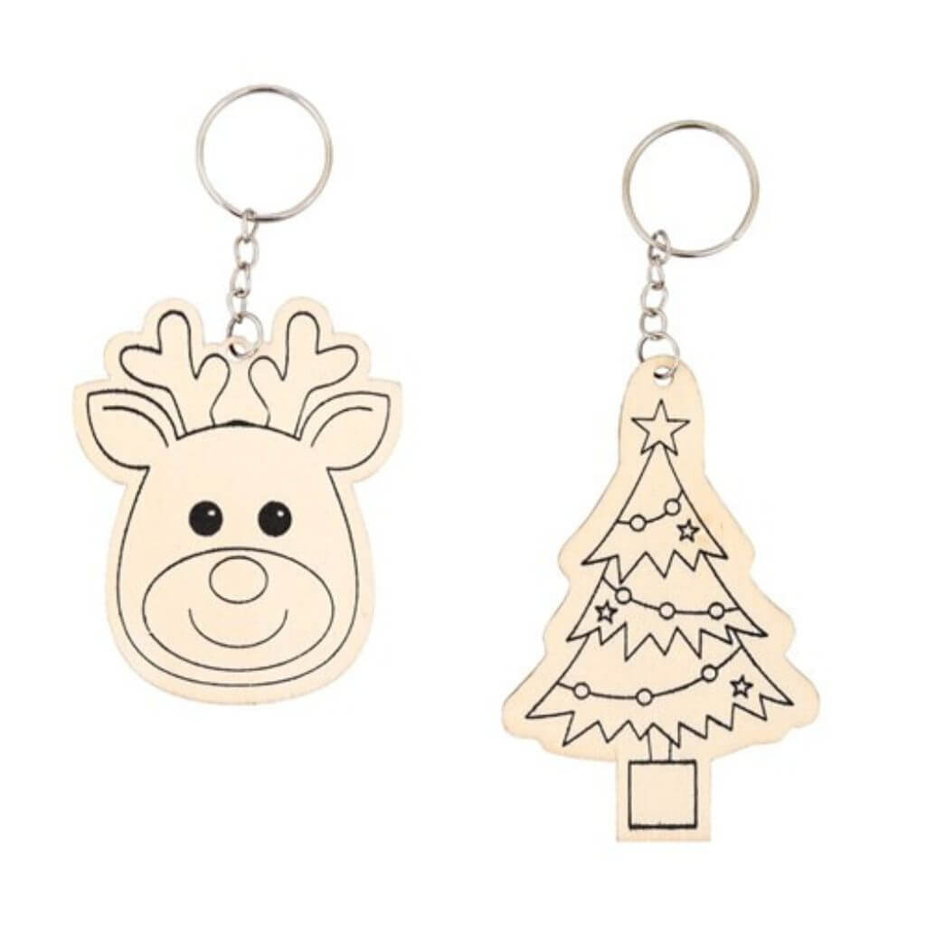 Printed Wooden Keyrings - Christmas - Pack of 10 - Senior Style