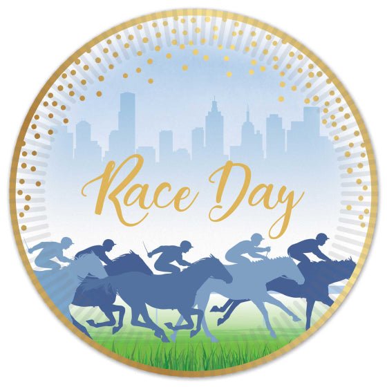 Race Day Hot Stamped 17cm Paper Plates - Bulk Pack 50 - Senior Style