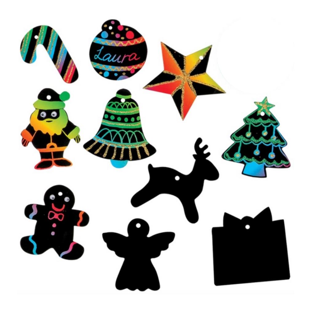 Scratchboard Christmas Ornaments Pack of 30 - Senior Style