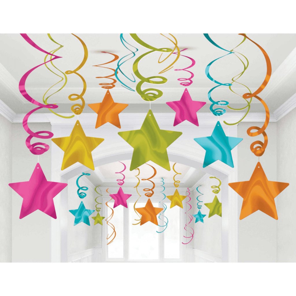 Shooting Stars Foil Swirl Decorations - Multi Coloured - Senior Style