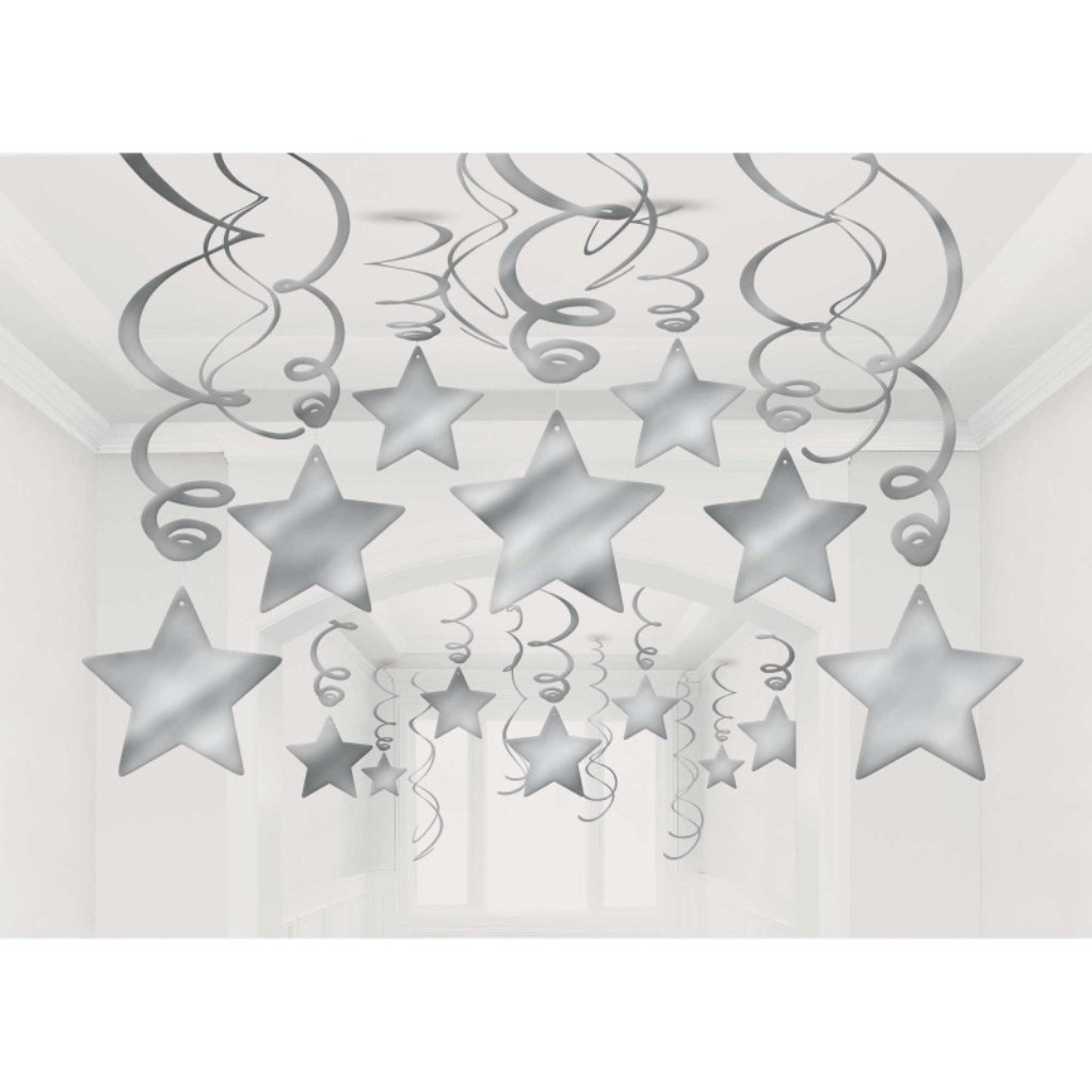 Shooting Stars Foil Swirl Decorations - Silver - Senior Style