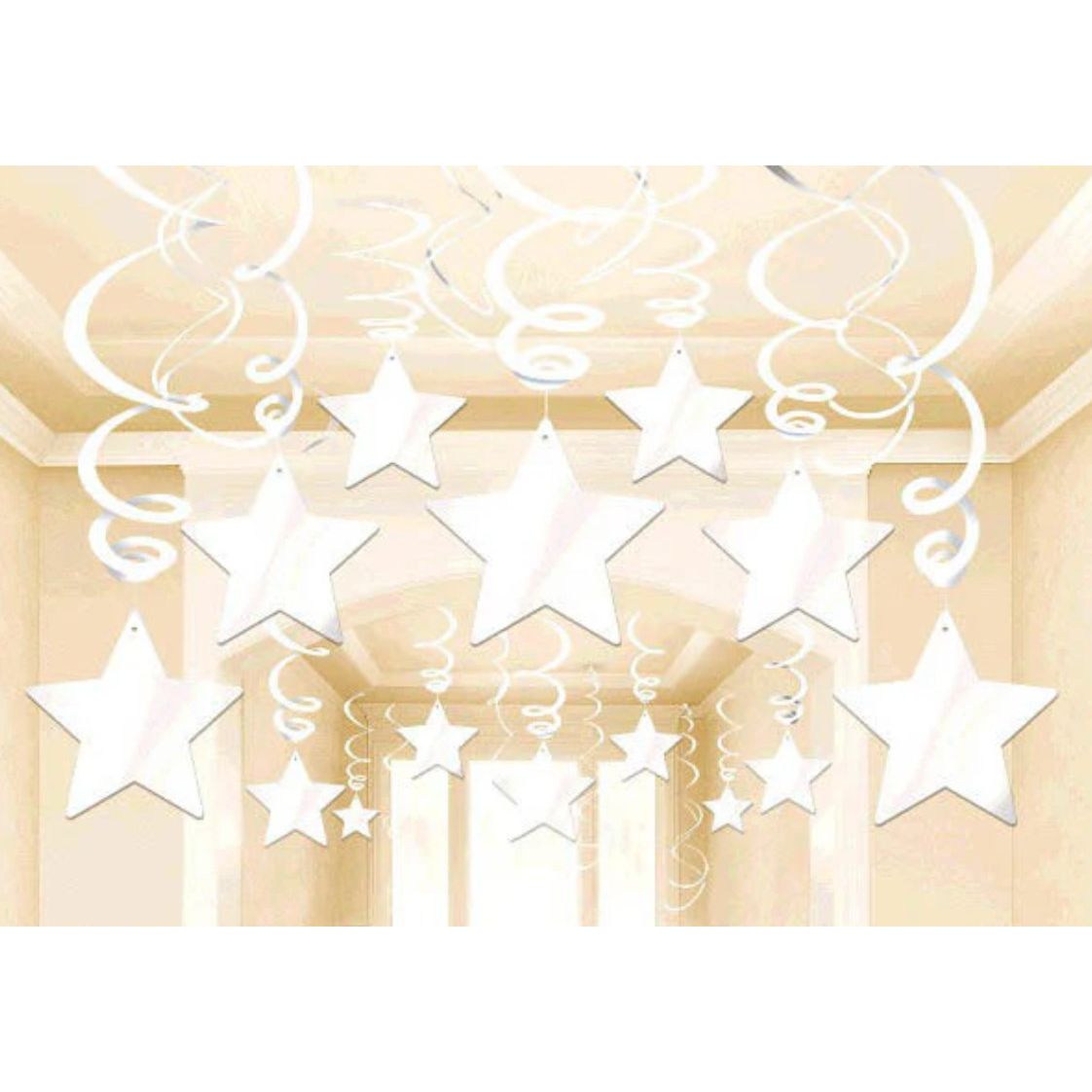 Shooting Stars Foil Swirl Decorations - White - Senior Style