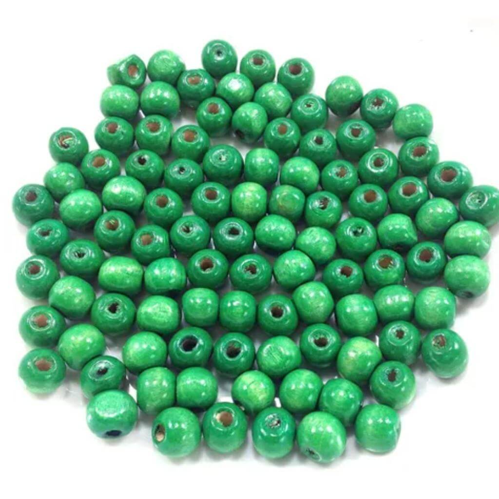 Wood Beads Round 10mm Green Packet Of 100 - Senior Style