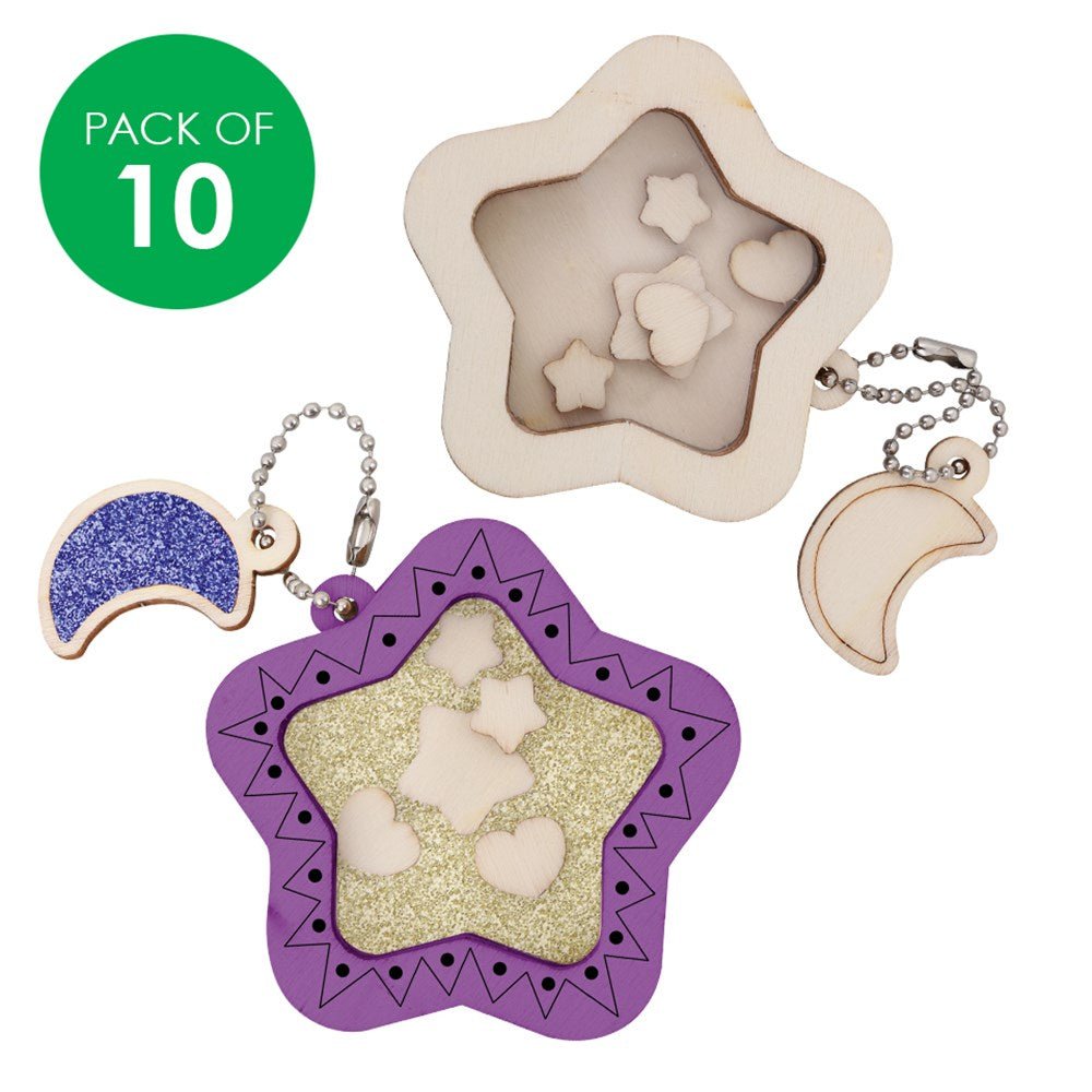 Wooden Charm Keyrings - Star - Pack of 10 - Senior Style