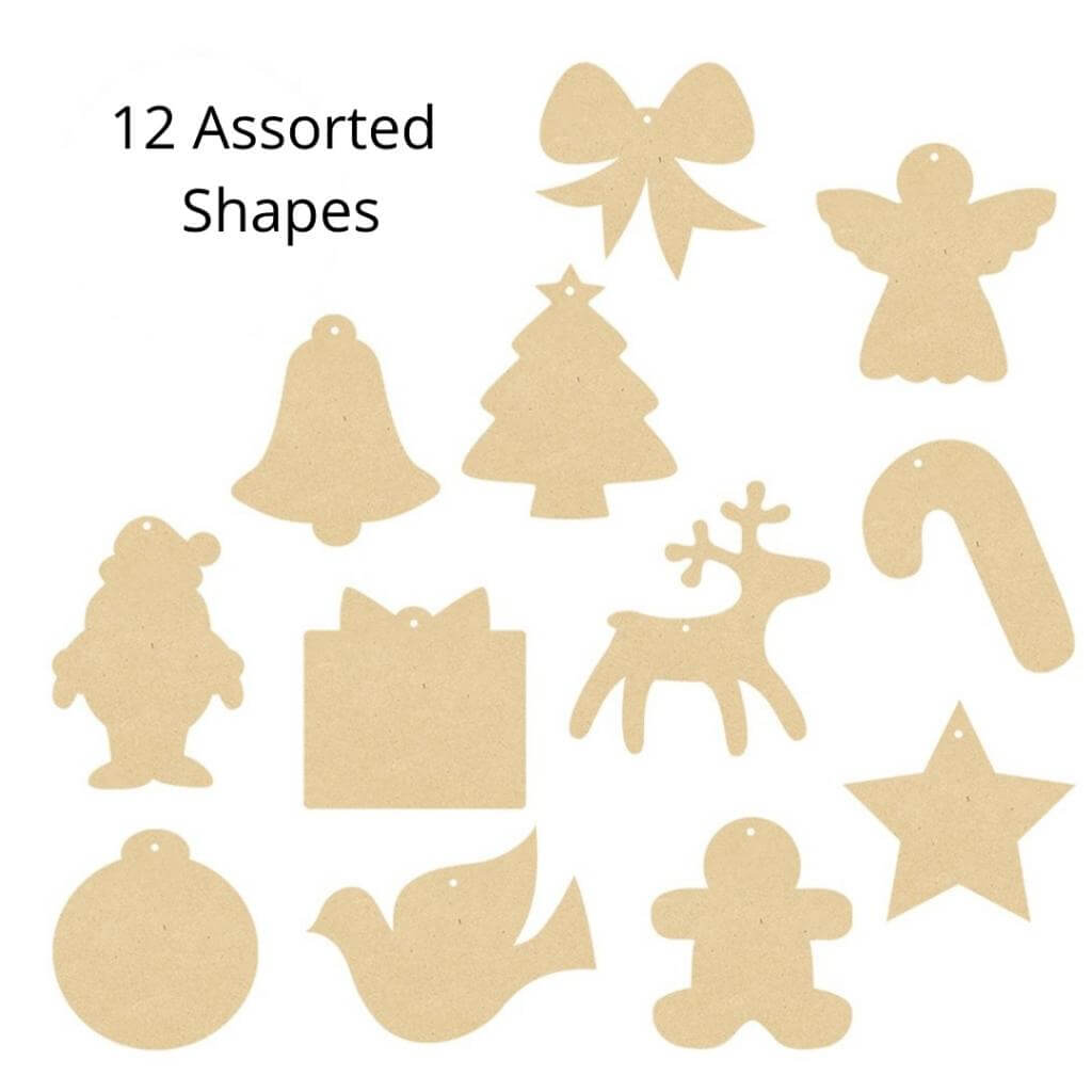 Wooden Christmas Shapes Assorted Pack of 12 - Senior Style