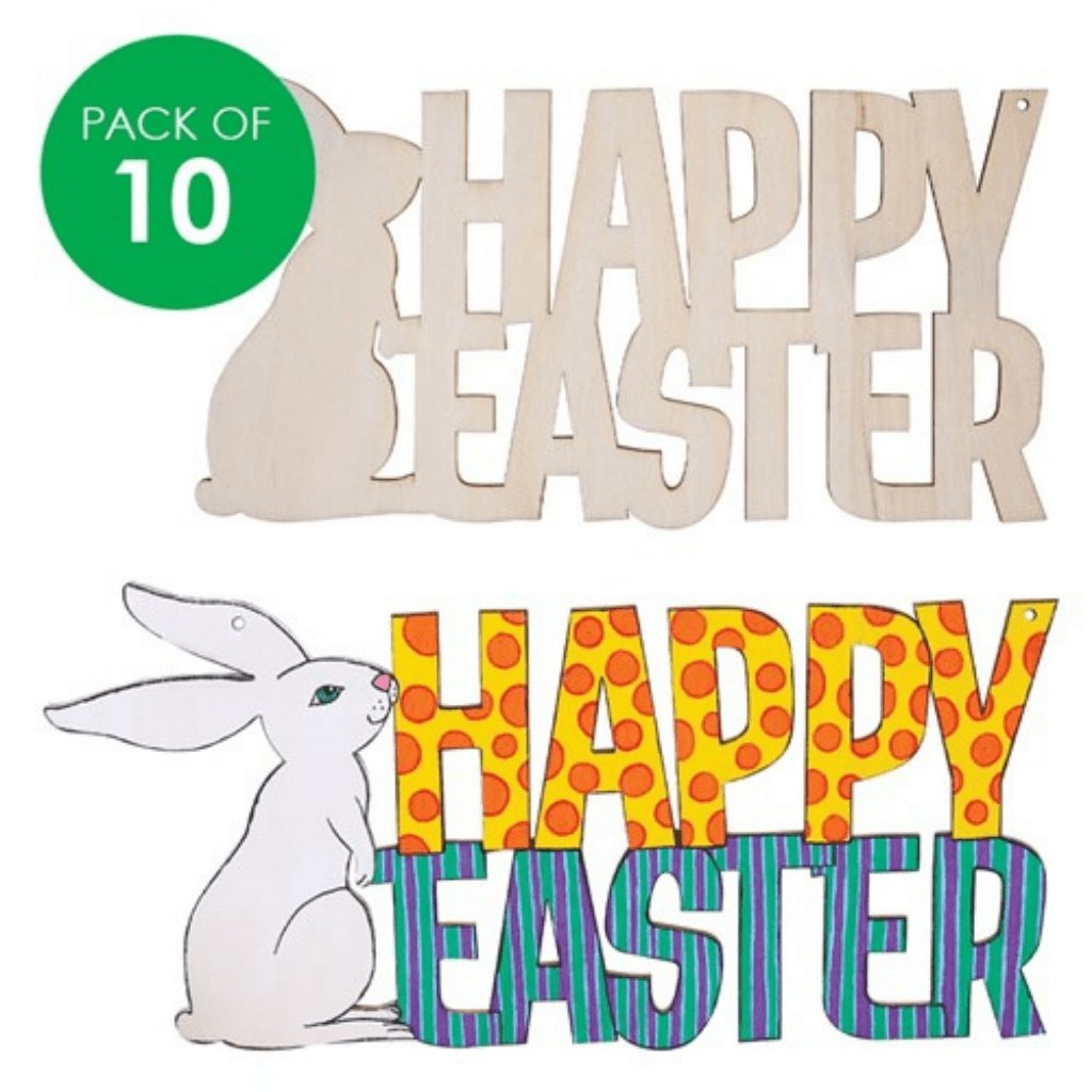 Wooden Happy Easter Plaques Pack of 10 - Senior Style