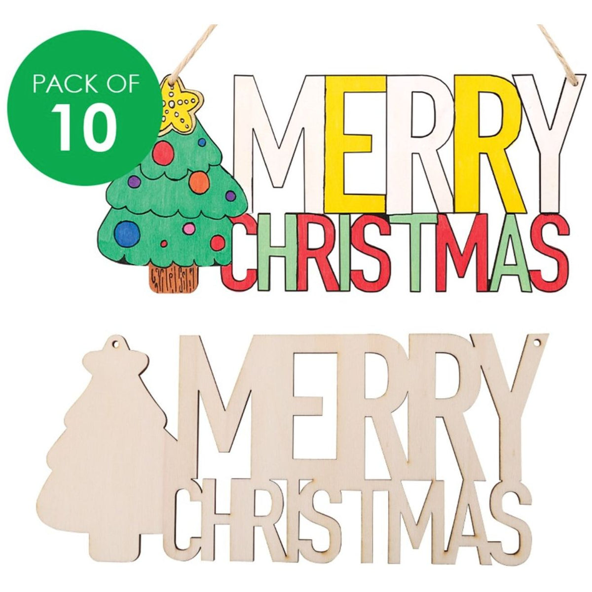 Wooden MERRY CHRISTMAS Plaques - Pack of 10 - Senior Style