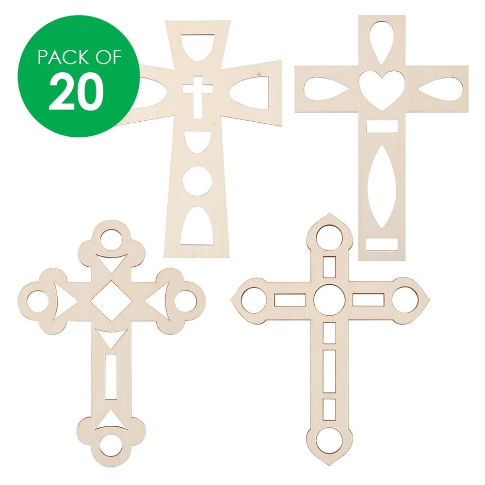 Wooden Stained Glass Crosses - Pack of 20 - Senior Style