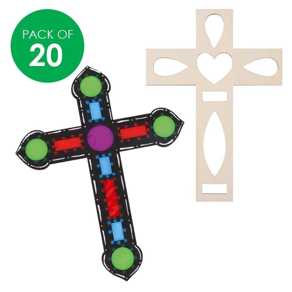 Wooden Stained Glass Crosses - Pack of 20 - Senior Style